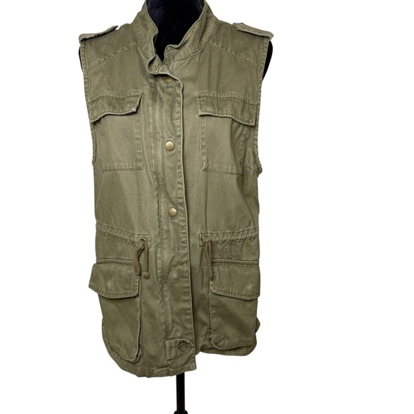 Per Se | Army Green Utility Vest | 100% Cotton | Sz L - Picture 1 of 5